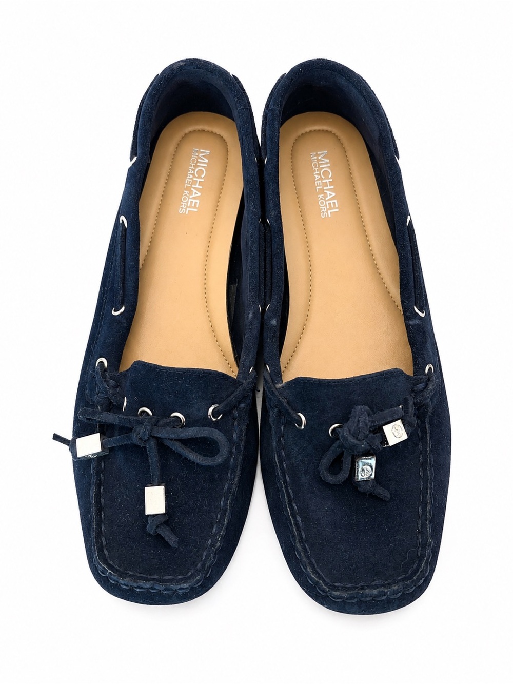 MICHAEL Michael Kors Navy Suede Moccasin Loafers with Metal Accents SW